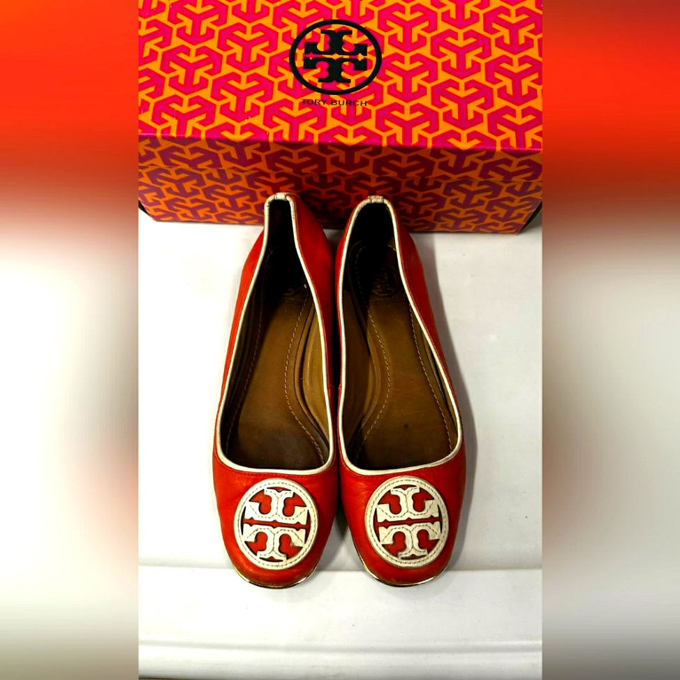 Tory Burch Designer Red White Flats Size 8